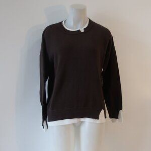 Womens Theo & Spence Brown, White Layered Sweater S